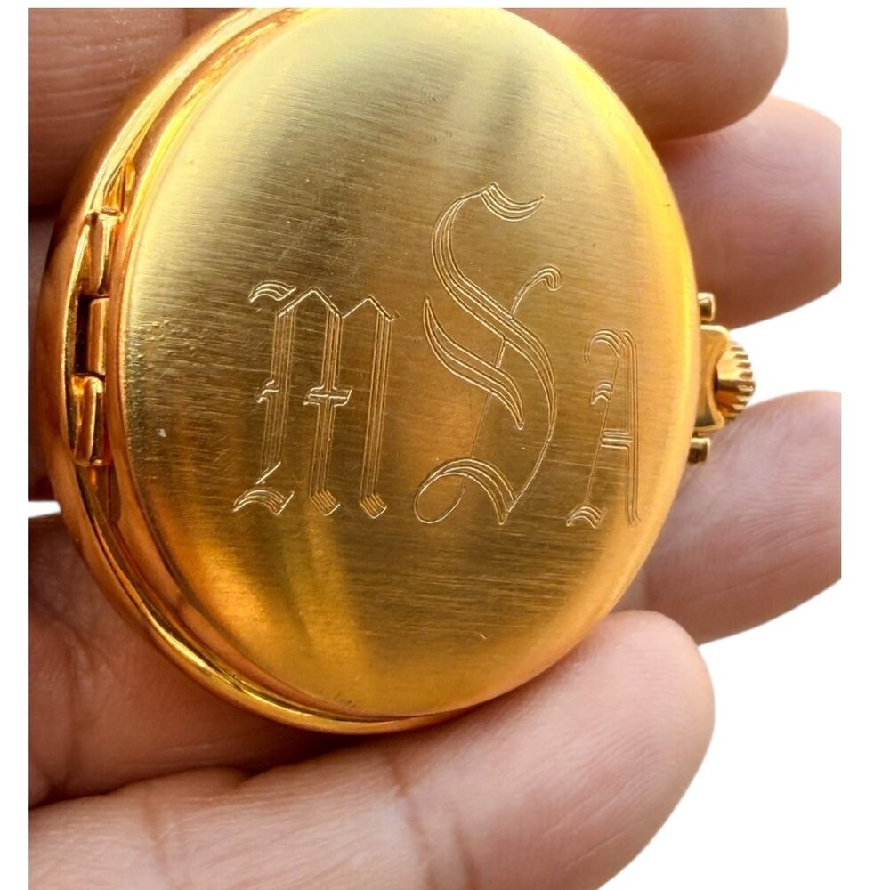 Vintage Elgin Gold-Tone Quartz Pocket Watch With Chain & Monogrammed Cover - Picture 9 of 9